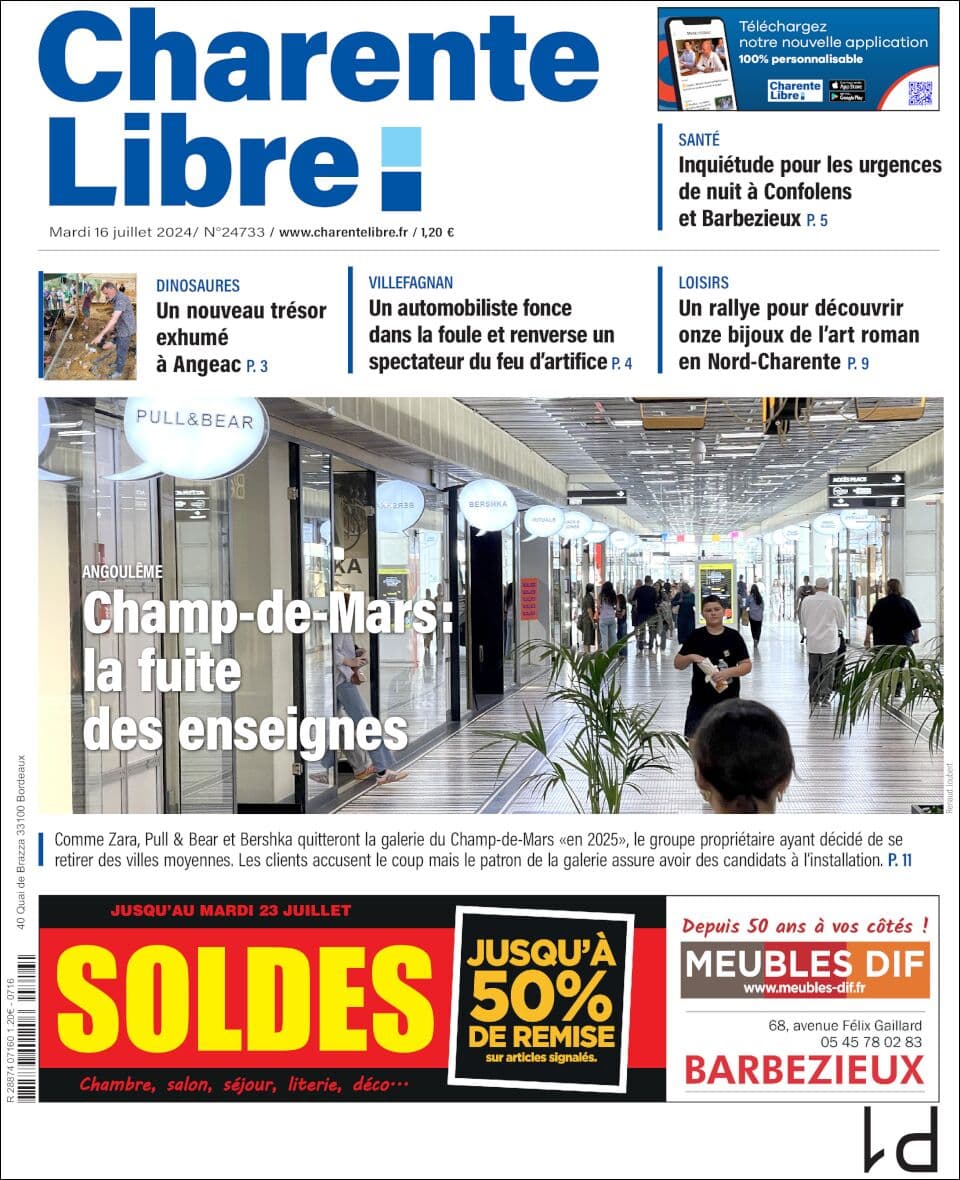 Charente Libre front page for Tue Jul 16 2024