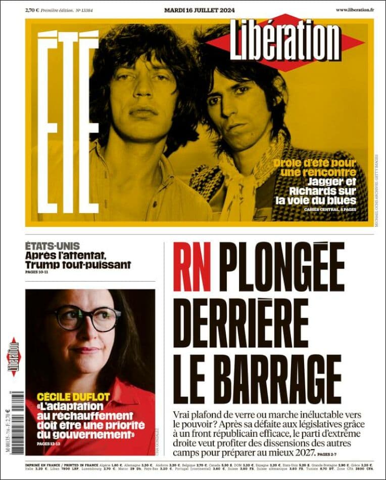 Libération front page for Tue Jul 16 2024