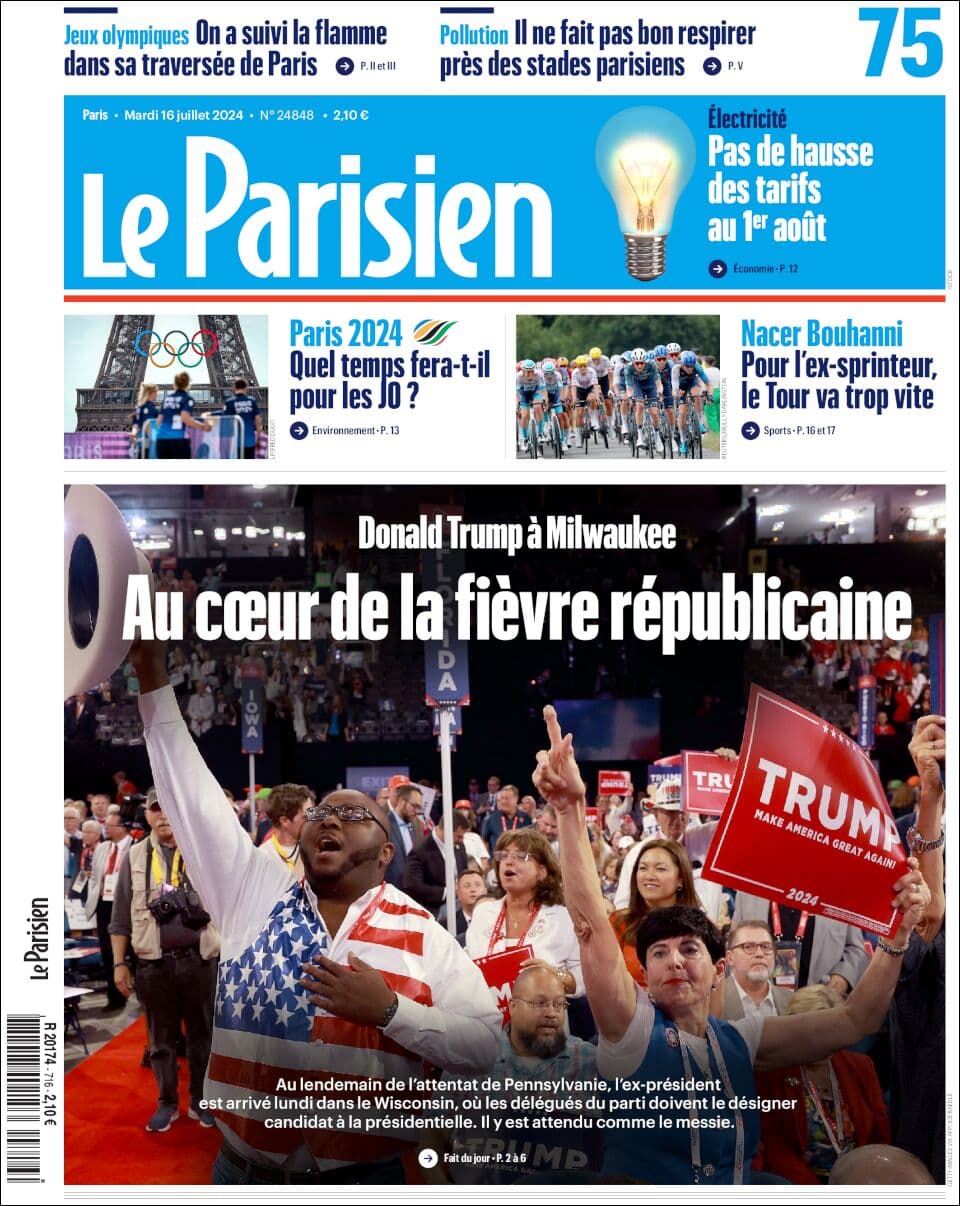 Le Parisien front page for Tue Jul 16 2024