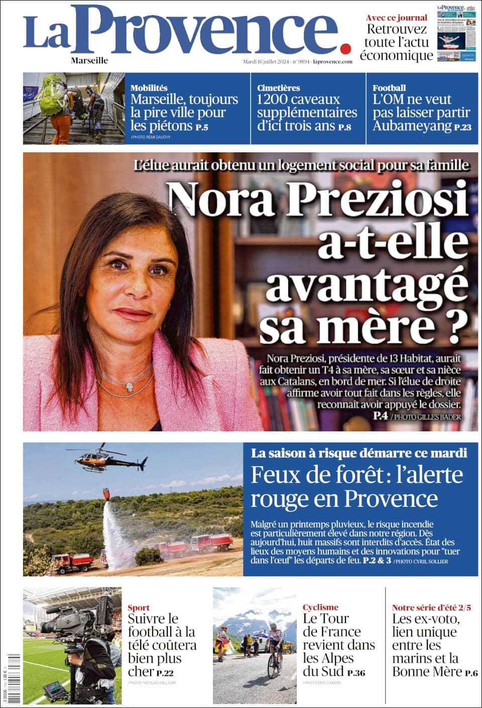 La Provence front page for Tue Jul 16 2024