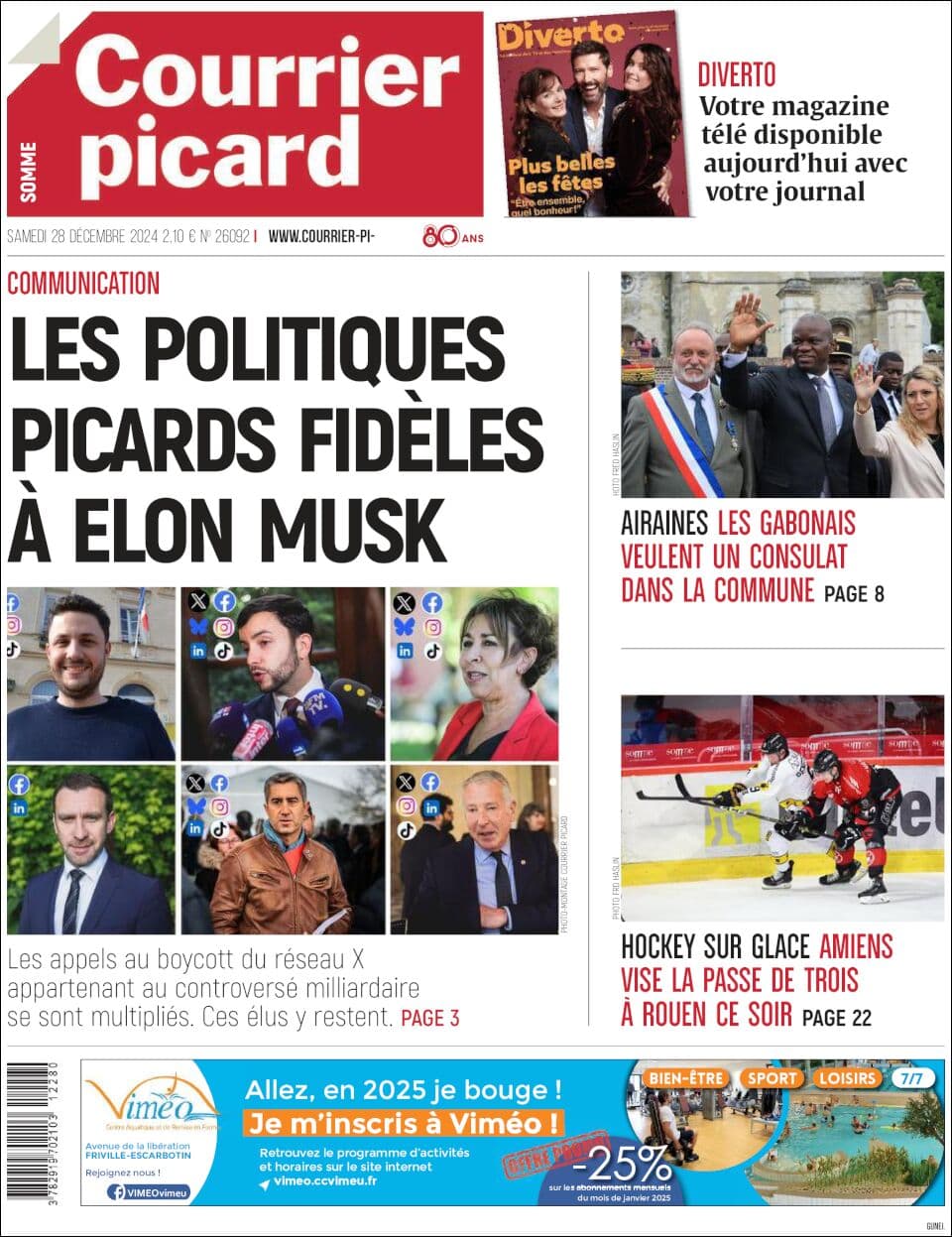 Courrier Picard front page for Sat Dec 28 2024
