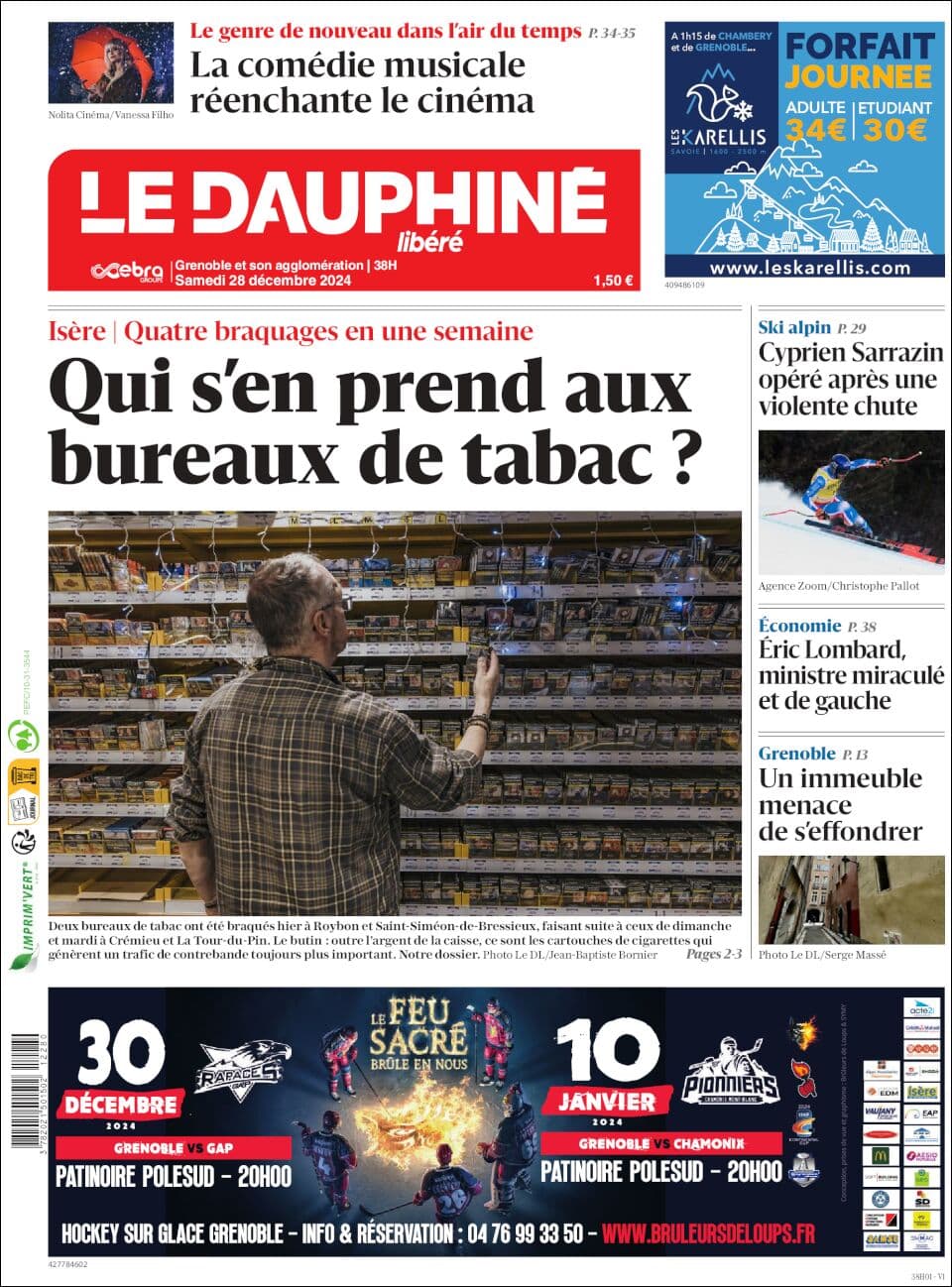 Le Dauphiné front page for Sat Dec 28 2024