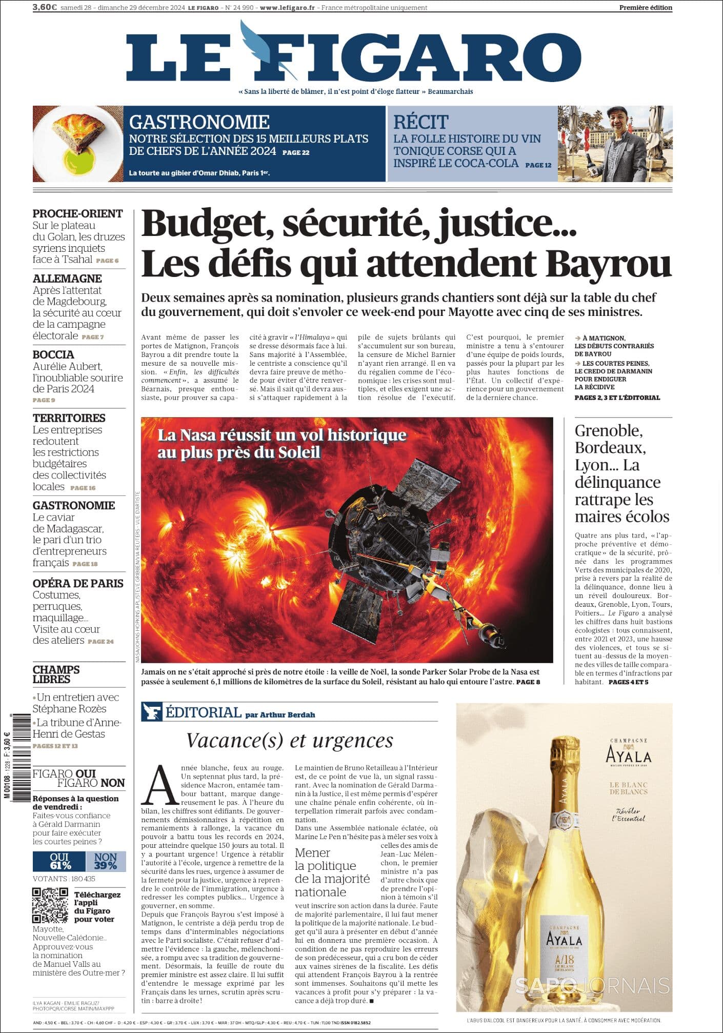 Le Figaro front page for Sat Dec 28 2024