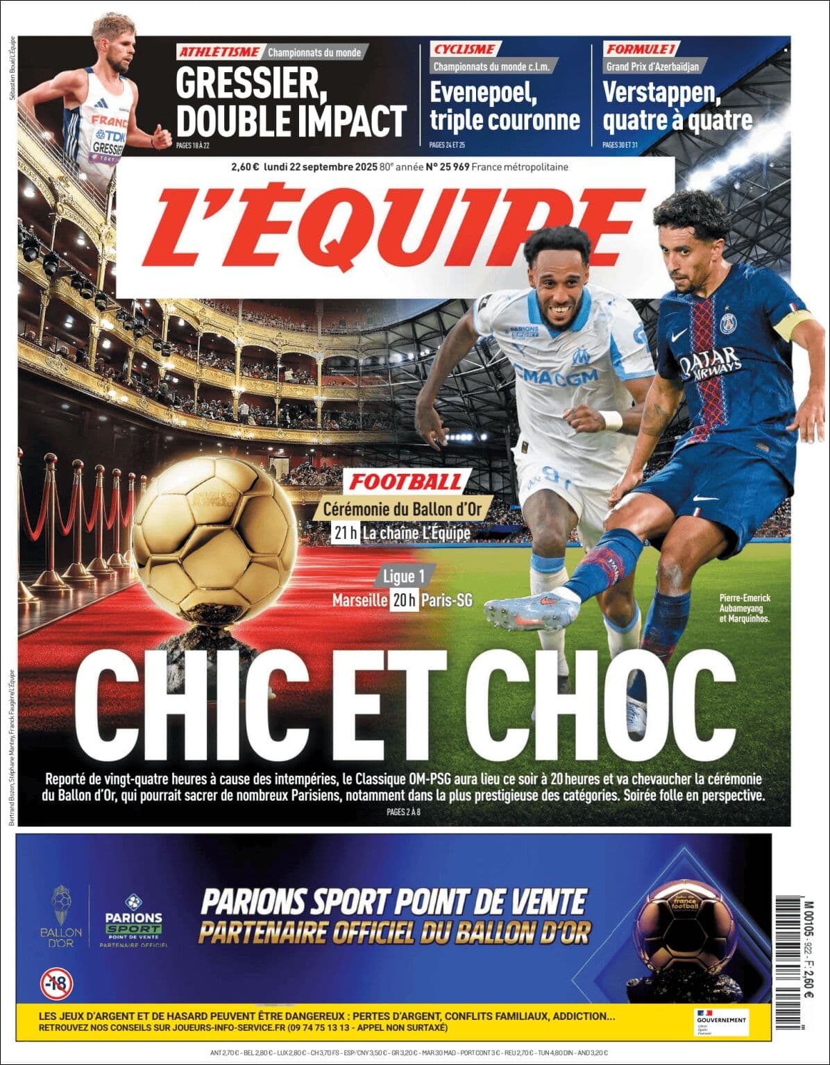 L'Équipe front page for Mon Sep 22 2025